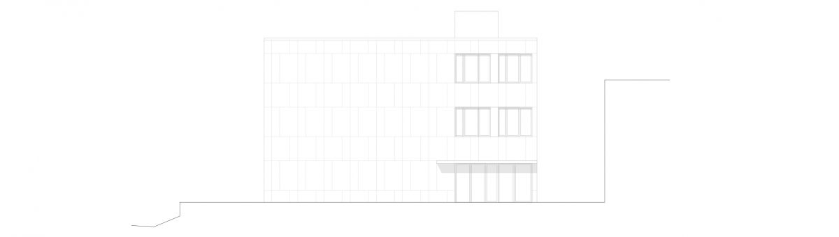 Ansicht Nordost des Schulerweiterungsbaus in Köln.