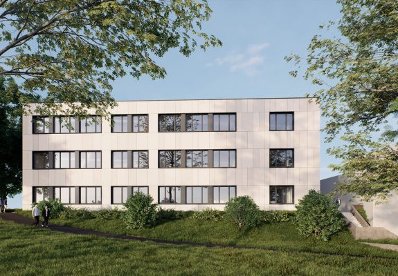 Aussenperspektive des Schulerweiterungsbaus in Köln.