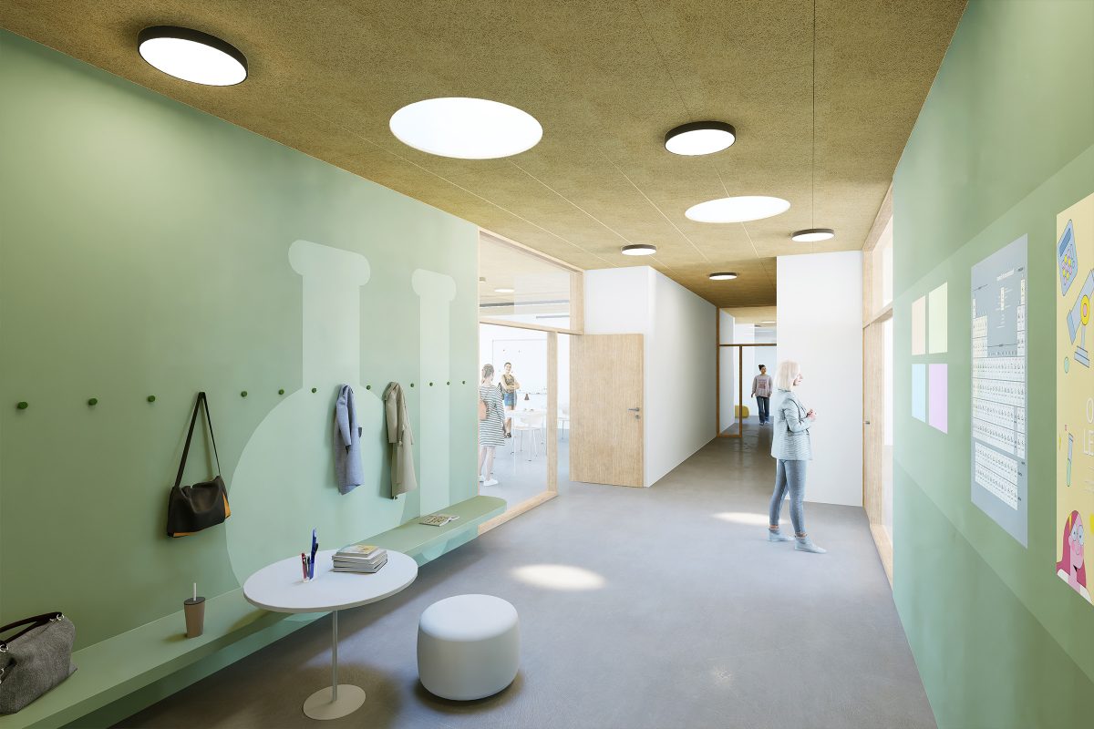 Innenperspektive des Schulerweiterungsbaus in Köln.