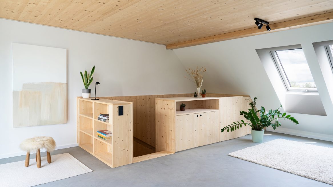 Innenaufnahme einer Wohnung im Moduler Wohnungsbau aus Holz in Berlin.