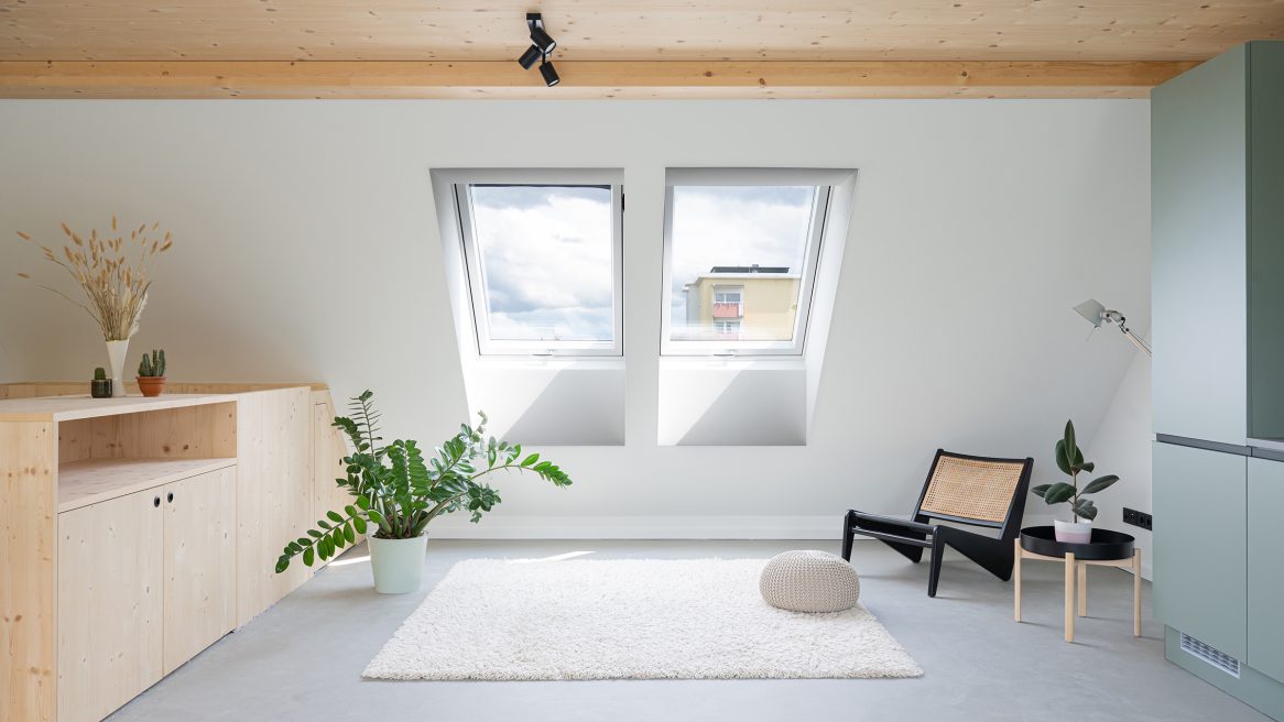 Innenaufnahme einer Wohnung im Moduler Wohnungsbau aus Holz in Berlin.